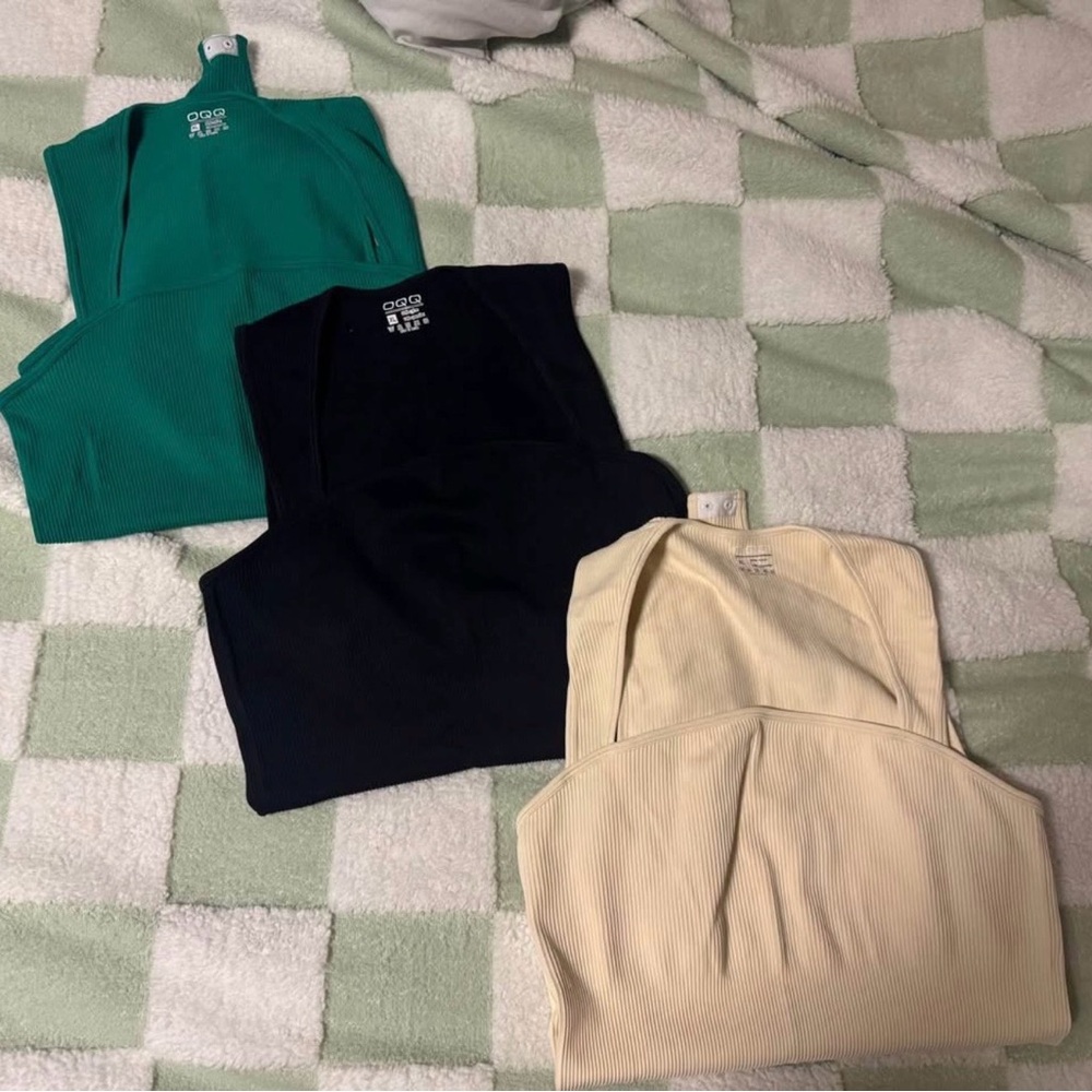 Ribbed Square-Neck Bodysuit — Green, Black & Cream